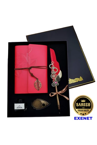 EXENET Vintage Defter Tüylü Kalem Seti Özel Mürekkep Pirinç Kaideli Nostaljik Yazı Takımı Premium Hediyelik ürün görseli 1