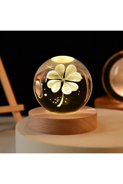 EXENET Özel Premium Kristal Küre LED Işıklı USB Ahşap Tabanlı Luxury Lamba Hediyelik Mega Boy Dekoratif Set ürün görseli 1