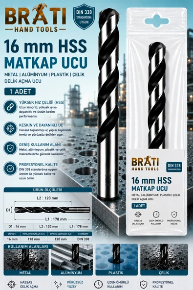 BRATİ HAND TOOLS 16 Mm Hss Matkap Ucu Metal Alminyum, Plasttik Döküm Çelik Sac Delme Uç 15 mm Delik Açma Hss Uçu 1 Adet ürün görseli 1