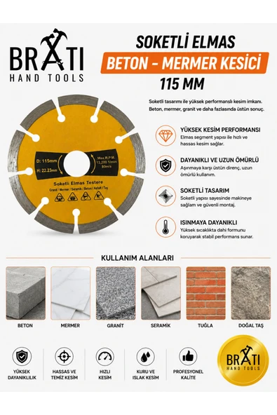 BRATİ HAND TOOLS Soketli Elmas Beton-Mermer Kesici 115Mm ürün görseli 1