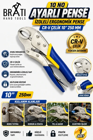 BRATİ HAND TOOLS 10 No Ayarlı Pense Izoleli Ergonomik Pense Cr-v Çelik 10'' 250 Mm ürün görseli 1