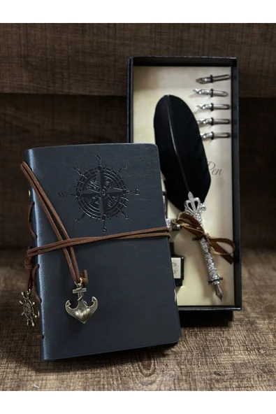 CAVAŞ sun hat Divit Hokka Kalem Pusula Desenli Eskitme Defter Seti ürün görseli 1
