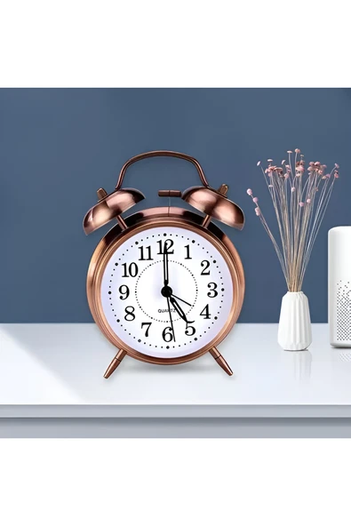 EXENET Retro Tarzı Çalar Saat – Vintage Bakır Analog Quartz Alarmlı Masa Saati Mega Boy Dekoratif Hediyelik ürün görseli 1