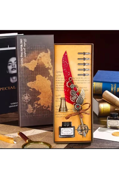 EXENET Özel Üretim Divit Hokka Seti Tüylü Mürekkepli Nostaljik Hediyelik Kalem Takımı Lüks Premium Tasarım ürün görseli 1