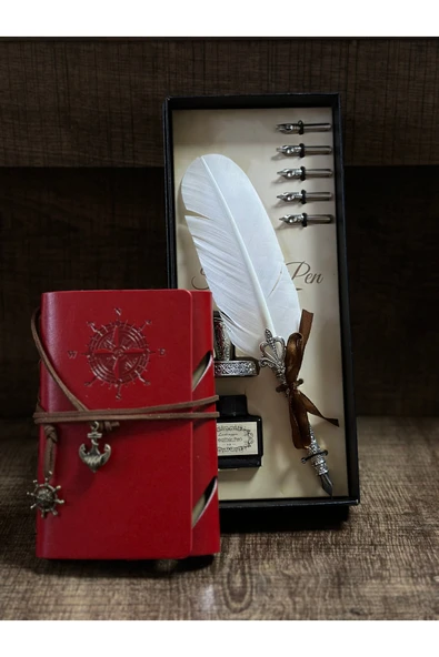 CAVAŞ sun hat Divit Hokka Kalem Pusula Desenli Eskitme Defter Seti ürün görseli 1