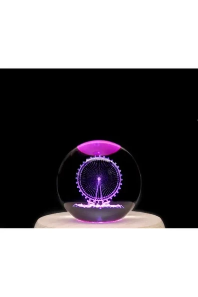 EXENET Kristal Cam Küre 3D Özel Üretim USB Ahşap Taban Renk Değiştiren LED Işıklı Süs Dekor Lamba Hediyelik ürün görseli 1