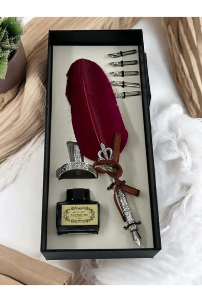 Wolawood Vintage Divit Hokka Kaligrafi Seti – Tüylü Divit Kalem + 5 Uç + Mürekkep + Hokka Özel Kutulu Set ürün görseli 1