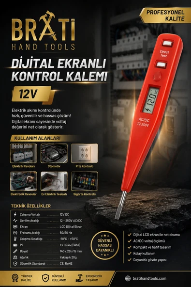 BRATİ HAND TOOLS Dijital Ekranlı Kontrol Kalemi 12 V ürün görseli 1