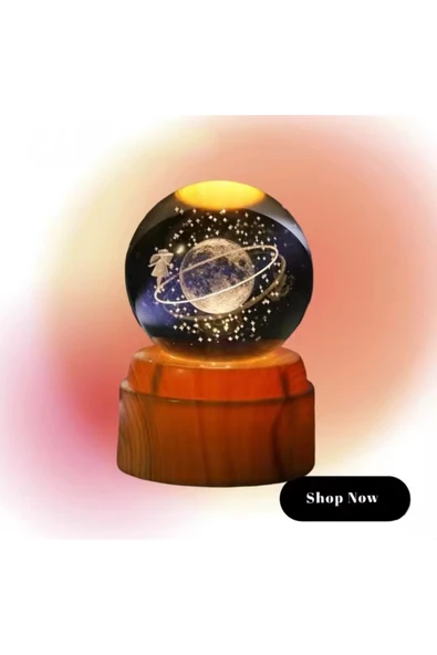 Wolawood Premium Dönen Kristal Cam Küre 3D Led Işıklı USB'li Gece Lambası Masaüstü Dekoratif Hediyelik Set ürün görseli 1