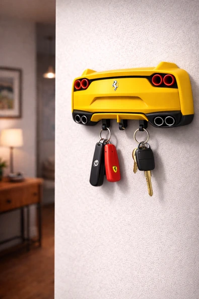 Otscraft Studio Spor Araba Tasarımlı Dekoratif Anahtarlık Askısı – 4 Kancalı Duvar Tipi Key Hanger ürün görseli 1