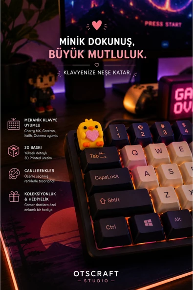 Otscraft Studio Civciv Keycap Klavye Tuşu Mekanik Klavye Uyumlu Cherry MX 3D Baskı Koleksiyon Ürünü ürün görseli 1