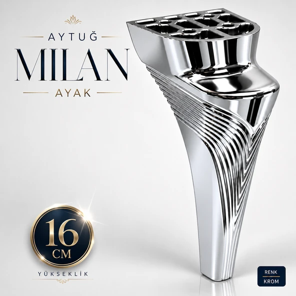 Milan Krom Mobilya Ayağı 16 cm 1 Adet Koltuk Kanepe Baza Sehpa TV Ünitesi Modern Dekoratif Ayak ürün görseli 1