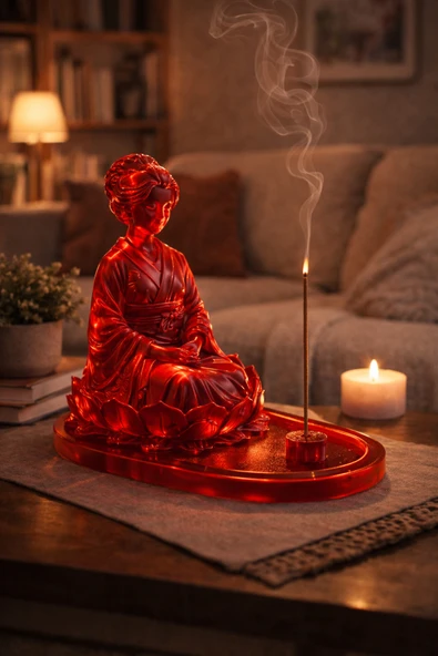 Otscraft Studio Transparan Kırmızı Lotus Meditasyon Tütsülüğü Dekoratif Tütsülük ürün görseli 1