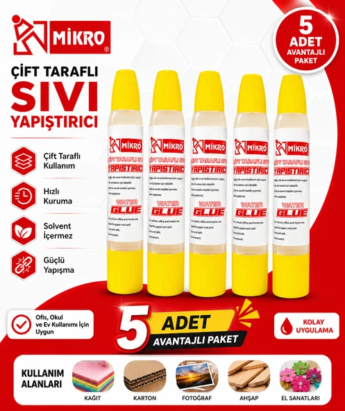 Mikro Çift Taraflı Sıvı Yapıştırıcı 5 Adet Güçlü Yapışma Hızlı Kuruyan Kağıt Karton Ahşap Tutkalı ürün görseli 1