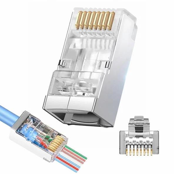 PrimeX PX-660M6 Cat6 Metal RJ45 Jack UTP Konnektör 100'lü Paket, Yeni Nesil Ağ Kablosu Ucu Ethernet ürün görseli 1