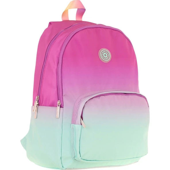 Kaukko Rainbow Kız Çocuk Üç Bölmeli Ilkokul ve Ortaokul Çantası - Pembe Yeşil Renk Geçişli - K1798 ürün görseli 1