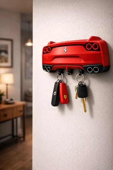 Otscraft Studio Spor Araba Tasarımlı Dekoratif Anahtarlık Askısı – 4 Kancalı Duvar Tipi Key Hanger ürün görseli 1