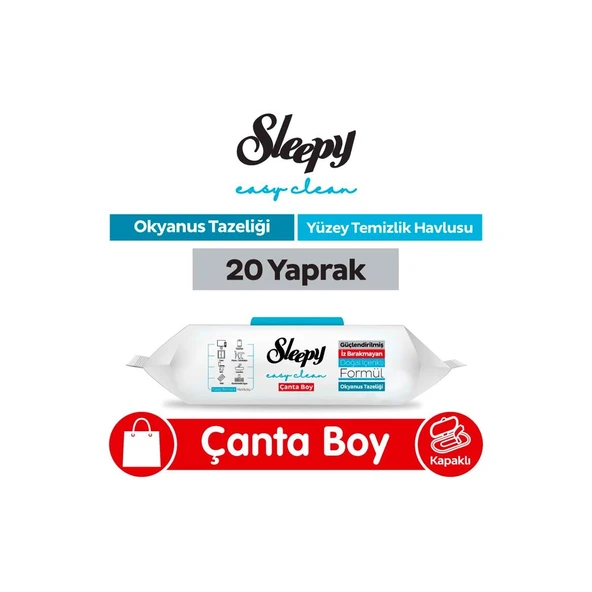Sleepy Okyanus Tazeliği Yüzey Temizlik Havlusu 20 yaprak Çanta Boy ürün görseli 1