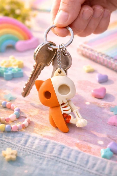 Otscraft Studio İskelet Kedi Anahtarlık Çanta Süsü Skull Cat Eğlenceli Tasarım ürün görseli 1