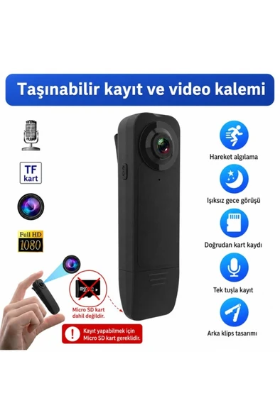A18 Mini Yaka Kamerası 1080P Full HD Sesli Video Kaydedici Gece Görüşlü Hareket Algılamalı Taşınabil ürün görseli 1