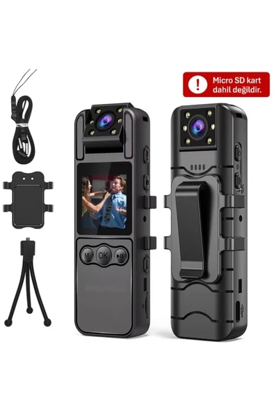 H82 1080P WiFi Vücut Kamerası Full HD Ses ve Video Kayıt Cihazı 180° Döner Lens Gece Görüş 1.3 İnç Ekran ürün görseli 1