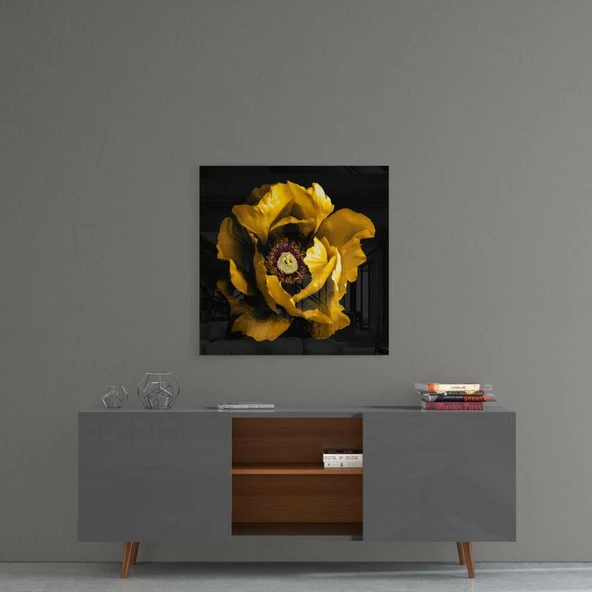 Floral Sarı Cam Tablo - Resim 4