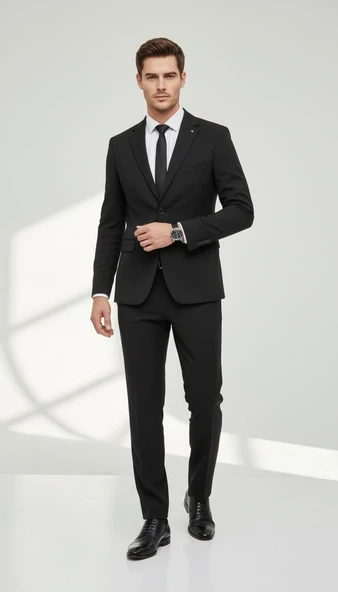 TK6895 Erkek Slim Fit Mikro Desenli Takım Elbise 2 Düğmeli Çift Yırtmaçlı Modern Ceket Pantolon Takım ürün görseli 1