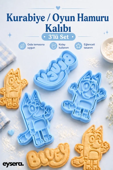 eysera Bluey 3'lü Kurabiye Kalıbı Seti/Oyun Hamur Kalıbı Seti/Hamur Şekillendirici ürün görseli 1