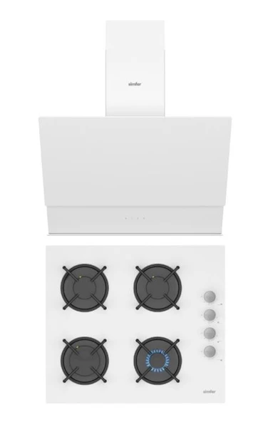 Simfer QS Beyaz 2'li Cam Ankastre Set (3507 Ocak + 8704 Davlumbaz) ürün görseli 1