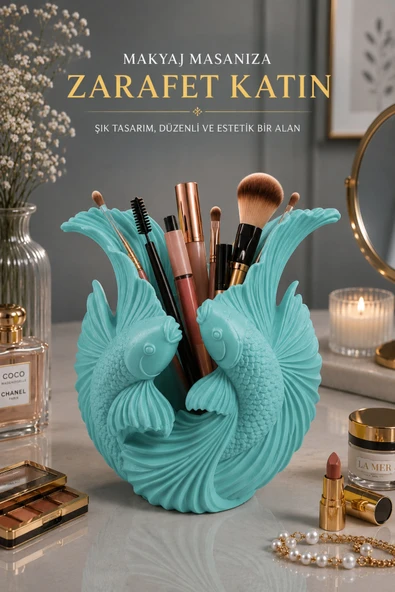 Otscraft Studio Koi Balıklı Dekoratif Kalemlik 3D Baskı Masaüstü Organizer Fırçalık Makyaj Organizeri ürün görseli 1
