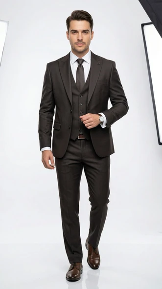TK6889 Erkek Slim Fit Takım Elbise Yelekli Modern Kesim Likralı Esnek Kumaş Kırışmaz Şık Düğün Davet Takımı ürün görseli 1