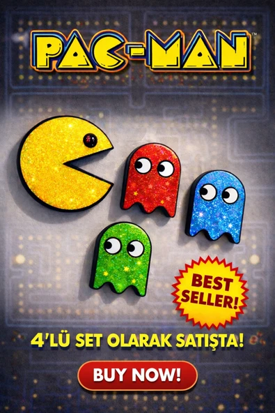 Otscraft Studio Pac-Man Temalı Buzdolabı Magnet Seti – 4’lü Retro Oyun Karakterleri ürün görseli 1