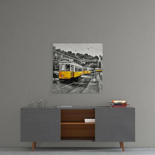 Lizbon Sarı Tramvay Cam Tablo - Resim 4
