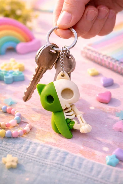 Otscraft Studio İskelet Kedi Anahtarlık Çanta Süsü Skull Cat Eğlenceli Tasarım ürün görseli 1