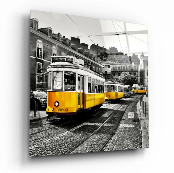 Lizbon Sarı Tramvay Cam Tablo ürün görseli 1