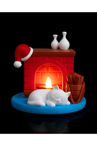 Otscraft Studio Dekoratif Şömine Mumluk – Uyuyan Kedi Figürlü Ortam Lambası ürün görseli 1