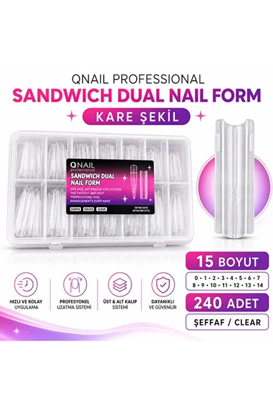 Şeffaf Sandviç Tırnak Formu Kare Protez Tırnak Kalıbı ürün görseli 1