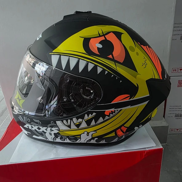 KAPALI KASK AXXIS MAT SİYAH PİRANA DESENLİ XL ürün görseli 1