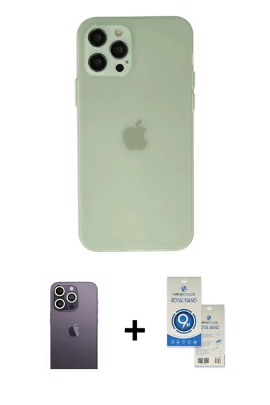 MARSİLYAN™- iPhone 12 Pro Max Kılıf Atlas Minimal Prime - Şeffaf Royal Nano Ekran Koruyucu + Neon Fosforlu Kamera Lens - ürün görseli 1