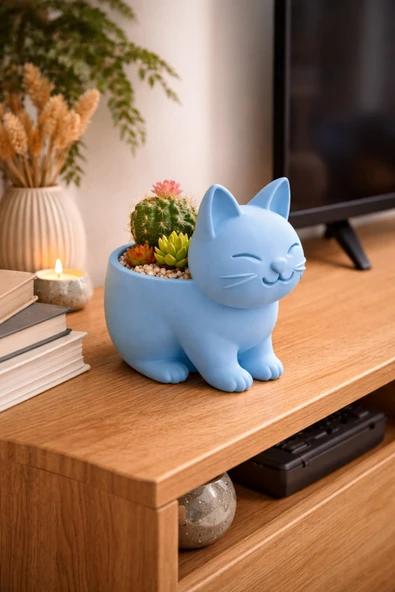 Otscraft Studio Kedi Sukulent Saksısı 3D Baskı Dekoratif Çiçek Saksısı Masaüstü Ofis ve Ev Dekoru Sevimli Kedi Tasarımı ürün görseli 1