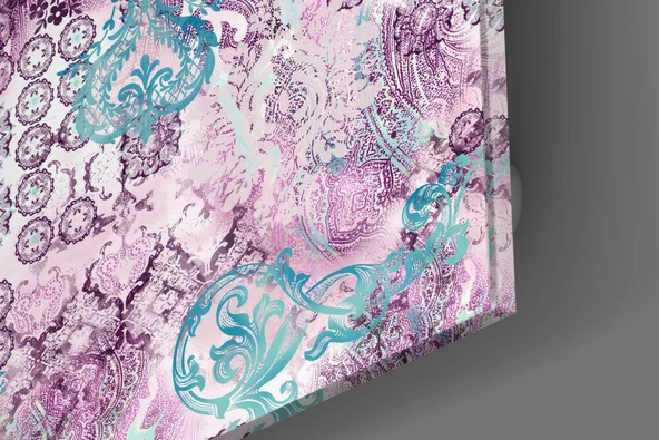 Mor Damask Cam Tablo - Resim 3