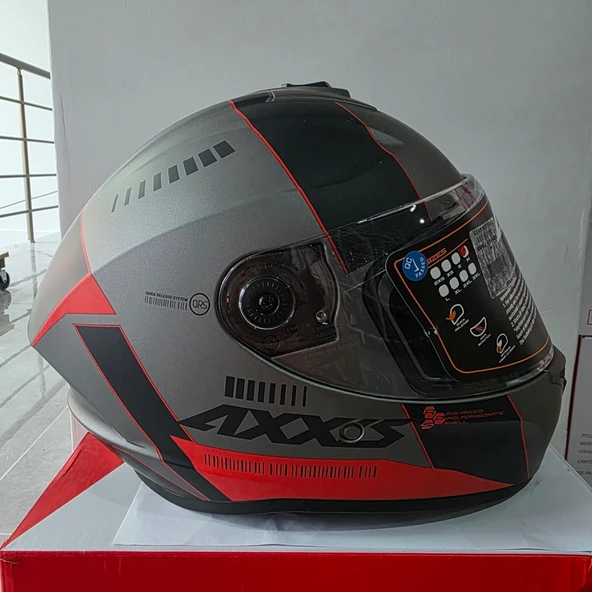 KAPALI KASK AXXIS METALİK GRİ SİYAH KIRMIZI M ürün görseli 1