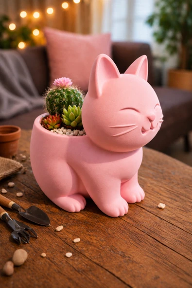 Otscraft Studio Kedi Sukulent Saksısı 3D Baskı Dekoratif Çiçek Saksısı Masaüstü Ofis ve Ev Dekoru Sevimli Kedi Tasarımı ürün görseli 1
