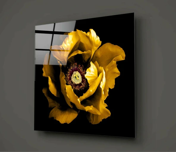 Floral Sarı Cam Tablo - Resim 2