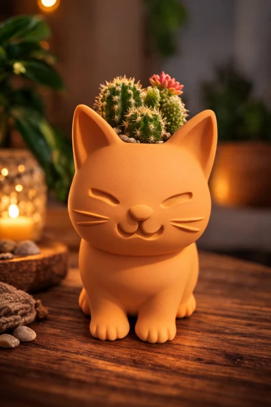 Otscraft Studio Kedi Sukulent Saksısı 3D Baskı Dekoratif Çiçek Saksısı Masaüstü Ofis ve Ev Dekoru Sevimli Kedi Tasarımı ürün görseli 1