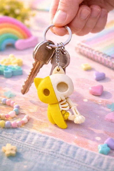 Otscraft Studio İskelet Kedi Anahtarlık Çanta Süsü Skull Cat Eğlenceli Tasarım ürün görseli 1
