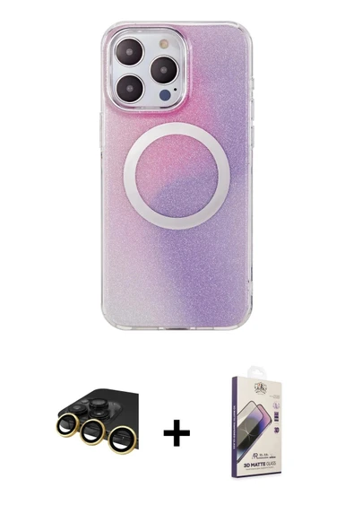 MARSİLYAN™- iPhone 14 Pro Kılıf Pusula Form - Siyah Bilvis 3D Mat Cam Ekran Koruyucu + Raze Metal Kamera Lens - GD ürün görseli 1
