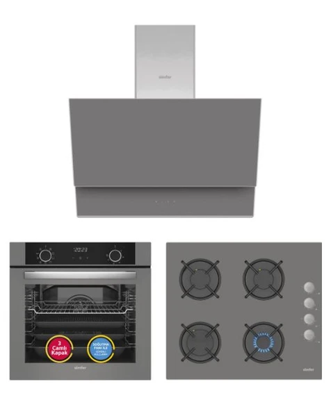 Simfer 0+9 Fonksiyon Airfry Gri 3'lü Ankastre Set (8217 Fırın + 3538 Ocak + 8736 Davlumbaz) ürün görseli 1