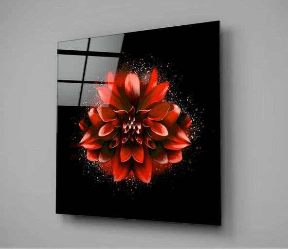 Kırmızı Lotus Cam Tablo - Resim 2