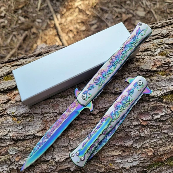 Knivox Browning Gökkuşağı Gül Desenli Kamp Çakısı ürün görseli 1